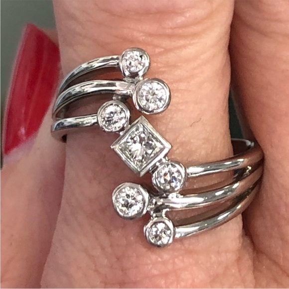 14k White Gold Genuine Diamond Knuckle Ring ~ Art Deco / Retro Cocktail Ring - Picture 9 of 11